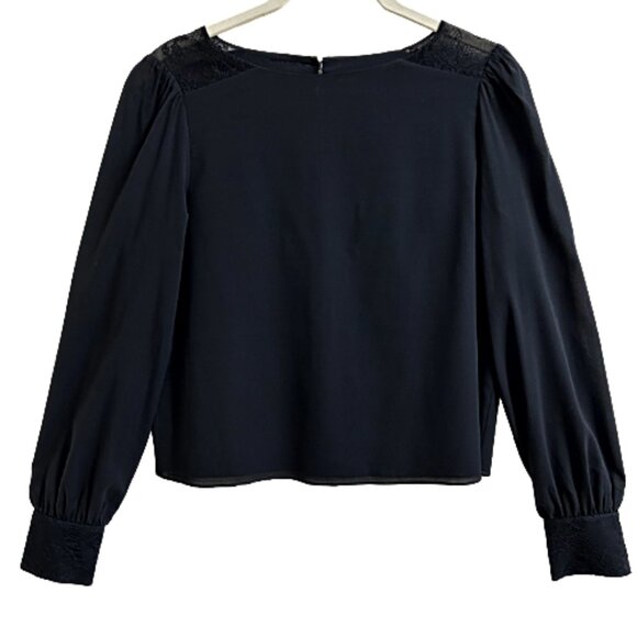 Alice + Olivia Silk Lace Detail Blouse Black S Designer Luxury Top - Picture 3 of 8